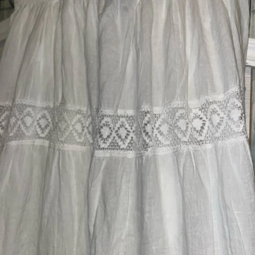White Waves L/XL White Eyelet Maxi Skirt with Tassel Drawstring